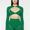 Woman Tops Knitted Sleeve Overlay With Bralette - Green