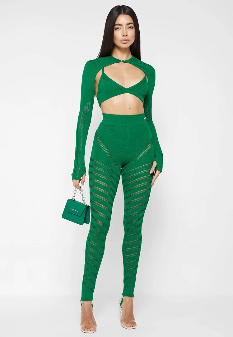 Woman Tops Knitted Sleeve Overlay With Bralette - Green