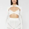 Woman Tops Knitted Sleeve Overlay With Bralette - White