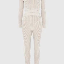 Woman Jumpsuits JUMPSUITS & PLAYSUITS Knitted Two Tone Jumpsuit With Belt - Beige/Taupe