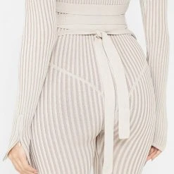 Woman Jumpsuits JUMPSUITS & PLAYSUITS Knitted Two Tone Jumpsuit With Belt - Beige/Taupe