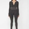 Woman Jumpsuits Knitted Two Tone Jumpsuit With Belt - Grey/Black JUMPSUITS & PLAYSUITS