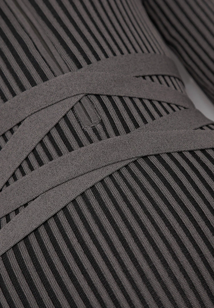 Woman Jumpsuits Knitted Two Tone Jumpsuit With Belt - Grey/Black JUMPSUITS & PLAYSUITS