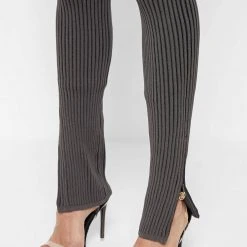 Woman Jumpsuits Knitted Two Tone Jumpsuit With Belt - Grey/Black JUMPSUITS & PLAYSUITS