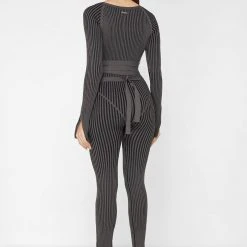 Woman Jumpsuits Knitted Two Tone Jumpsuit With Belt - Grey/Black JUMPSUITS & PLAYSUITS