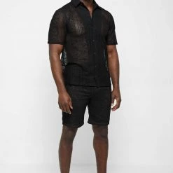 Man Shirts Lace Resort Shirt - Black