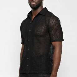 Man Shirts Lace Resort Shirt - Black