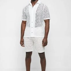 Man Shirts Lace Resort Shirt - White
