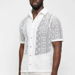 Man Shirts Lace Resort Shirt - White