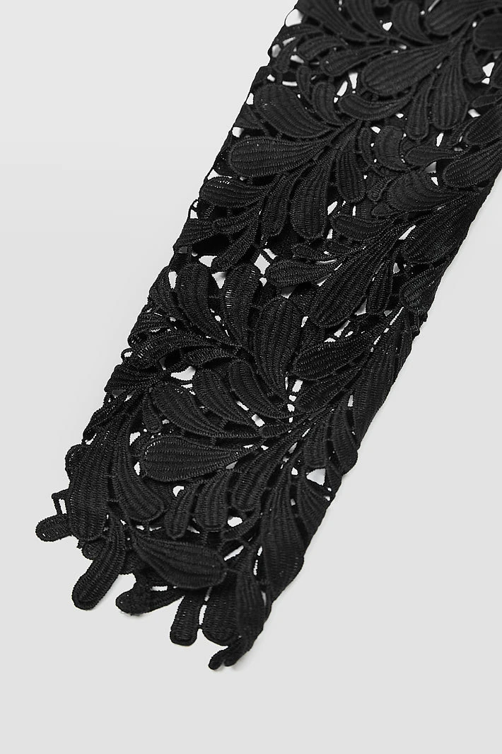 Woman Jackets Lace Sleeve Vegan Leather Blazer - Black