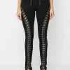 Woman Leggings Lace Up Leggings With Corset Detail - Black