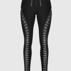 Woman Leggings Lace Up Leggings With Corset Detail - Black