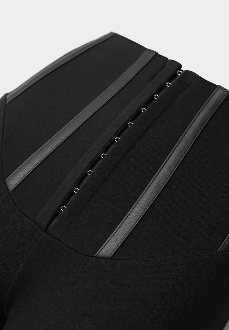 Woman Leggings Lace Up Leggings With Corset Detail - Black