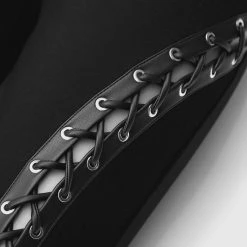 Woman Leggings Lace Up Leggings With Corset Detail - Black