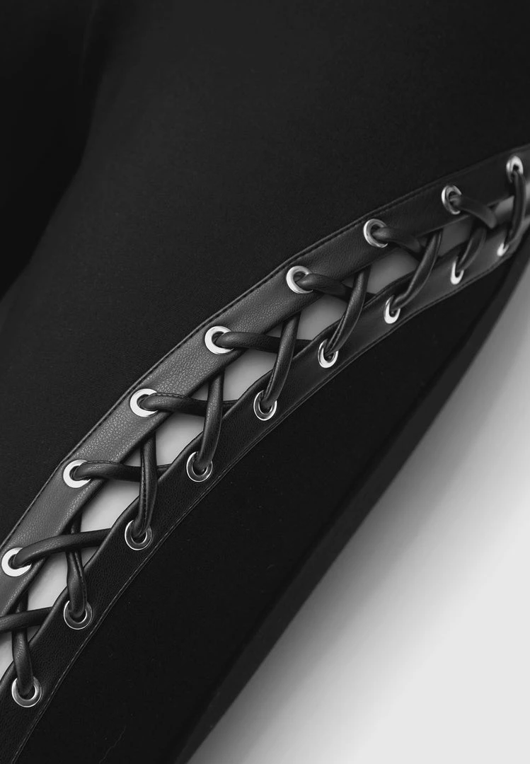 Woman Leggings Lace Up Leggings With Corset Detail - Black