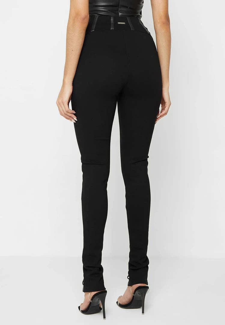 Woman Leggings Lace Up Leggings With Corset Detail - Black