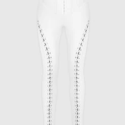 Woman Leggings Lace Up Leggings With Corset Detail - White