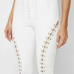 Woman Leggings Lace Up Leggings With Corset Detail - White