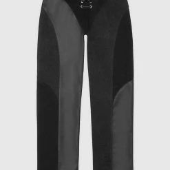 Woman Denim Lace Up Patchwork Mom Jeans - Black