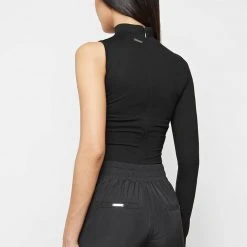 Woman Tops BODYSUITS Leather Overlay Bodysuit - Black