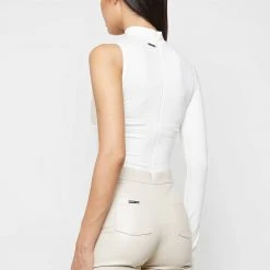 Woman Tops BODYSUITS Leather Overlay Bodysuit - White