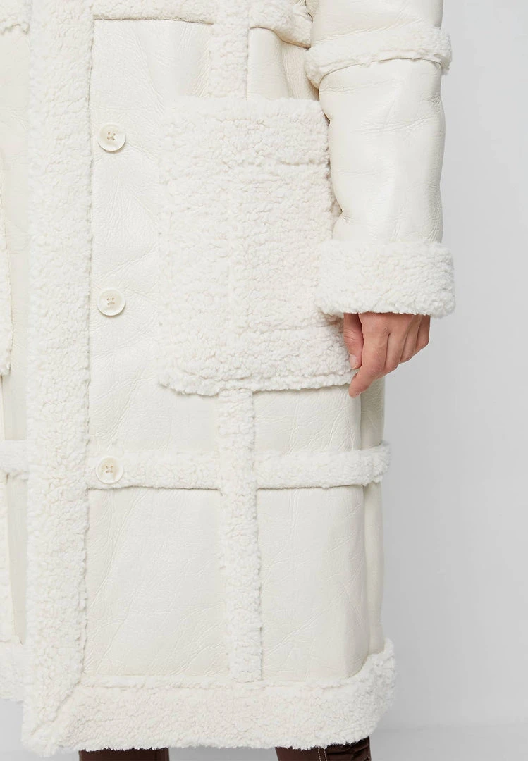 Woman Coats Limited Edition Vegan Leather & Shearling Coat - Beige OUTERWEAR