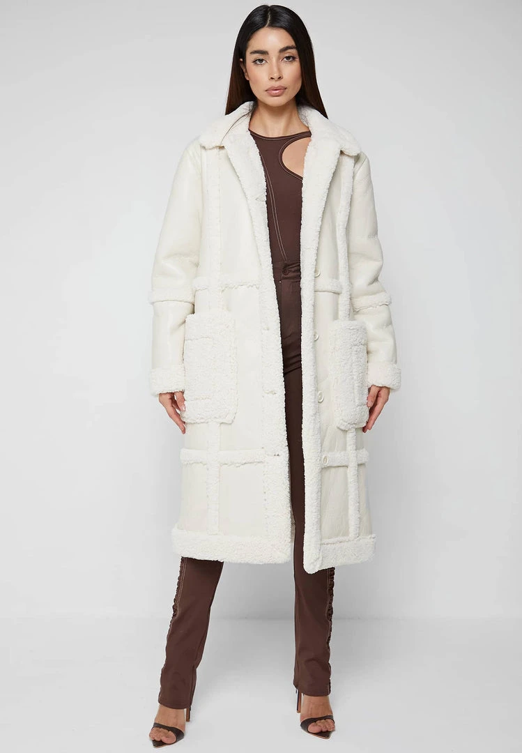 Woman Coats Limited Edition Vegan Leather & Shearling Coat - Beige OUTERWEAR