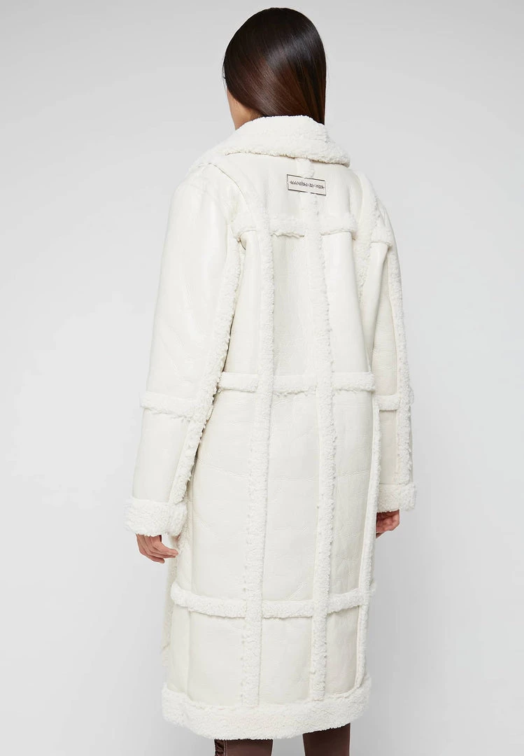 Woman Coats Limited Edition Vegan Leather & Shearling Coat - Beige OUTERWEAR