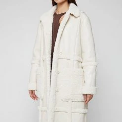 Woman Coats Limited Edition Vegan Leather & Shearling Coat - Beige OUTERWEAR