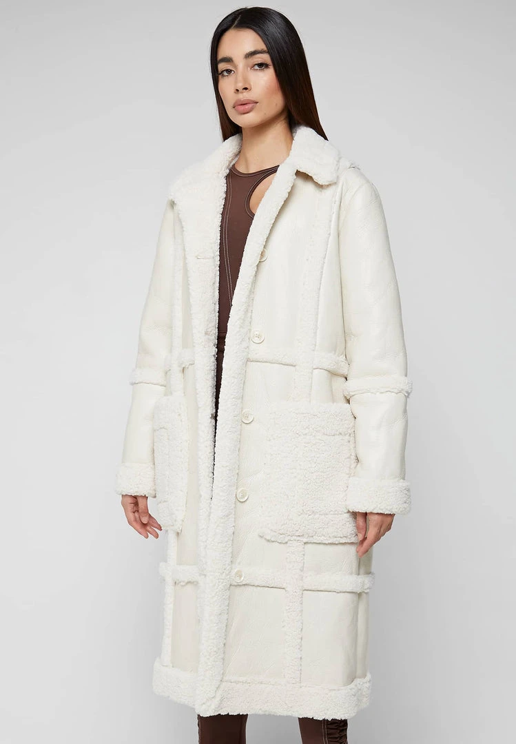 Woman Coats Limited Edition Vegan Leather & Shearling Coat - Beige OUTERWEAR