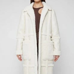 Woman Coats Limited Edition Vegan Leather & Shearling Coat - Beige OUTERWEAR
