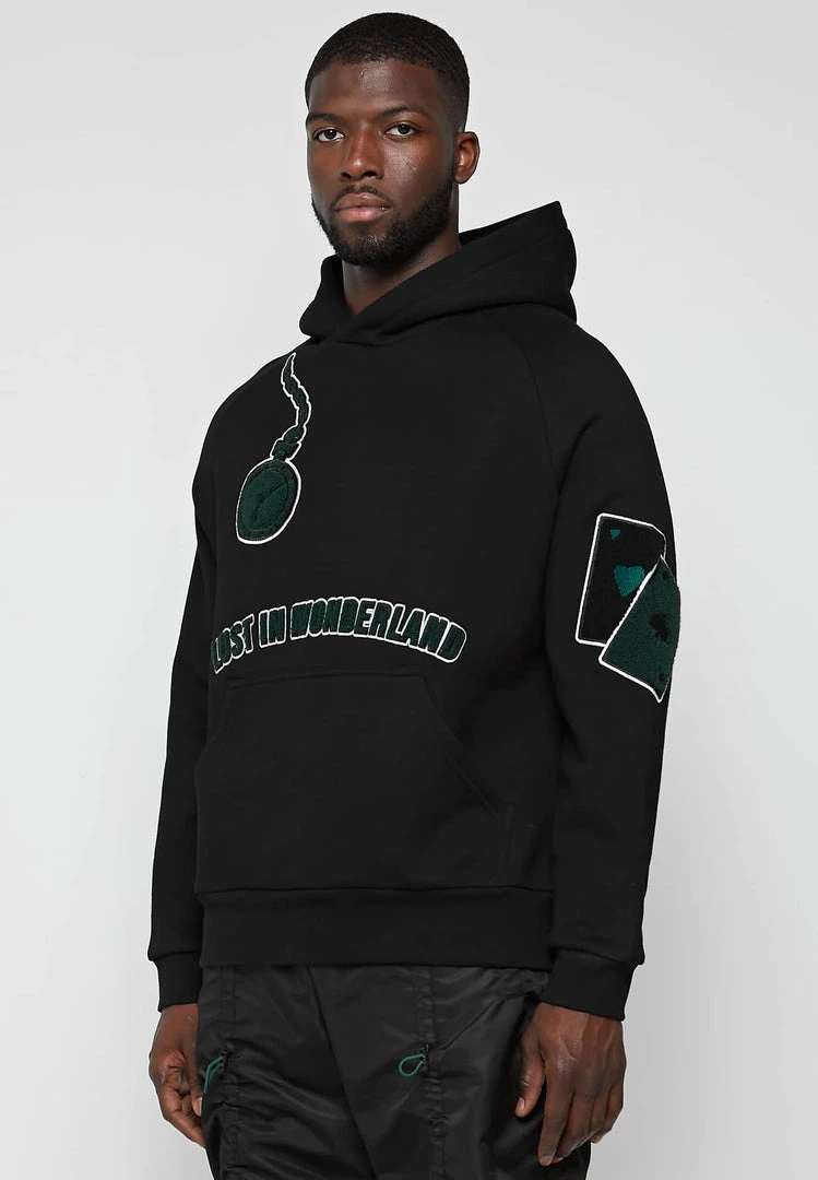 Man Hoodies Lost In Wonderland Hoodie - Black / Green