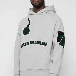 Man Hoodies Lost In Wonderland Hoodie - Grey / Green