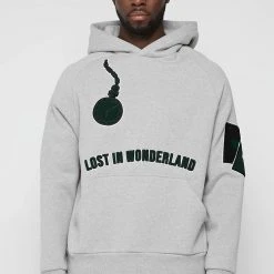 Man Hoodies Lost In Wonderland Hoodie - Grey / Green
