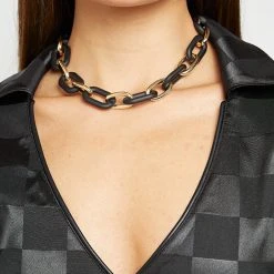 Woman Jewellery Matte & Gold Necklace - Black