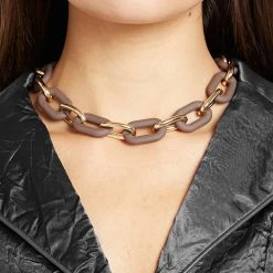 Woman Jewellery Matte & Gold Necklace - Brown