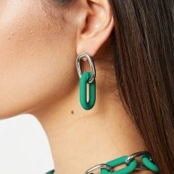 Woman Jewellery Matte & Silver Earrings - Green