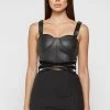 Woman Tops Matte Vegan Leather Crossover Bustier Top - Black