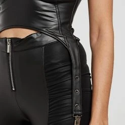 Woman Tops Matte Vegan Leather Suspender Top - Black TOPS & T SHIRTS