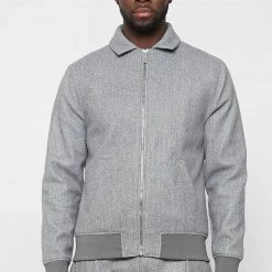 Man Jackets Melange Harrington Jacket - Grey CO-ORDS