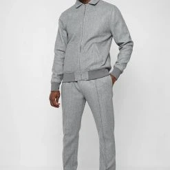 Man Casual Trousers Melange Pintuck Trousers - Grey
