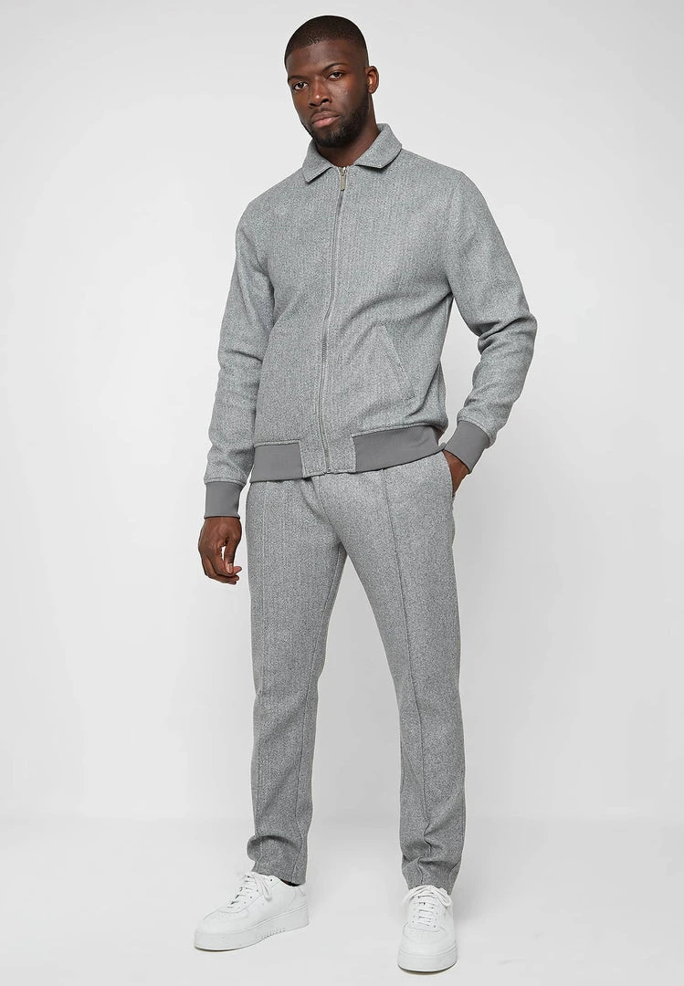 Man Casual Trousers Melange Pintuck Trousers - Grey