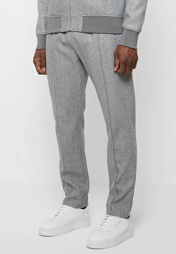 Man Casual Trousers Melange Pintuck Trousers - Grey