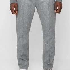 Man Casual Trousers Melange Pintuck Trousers - Grey