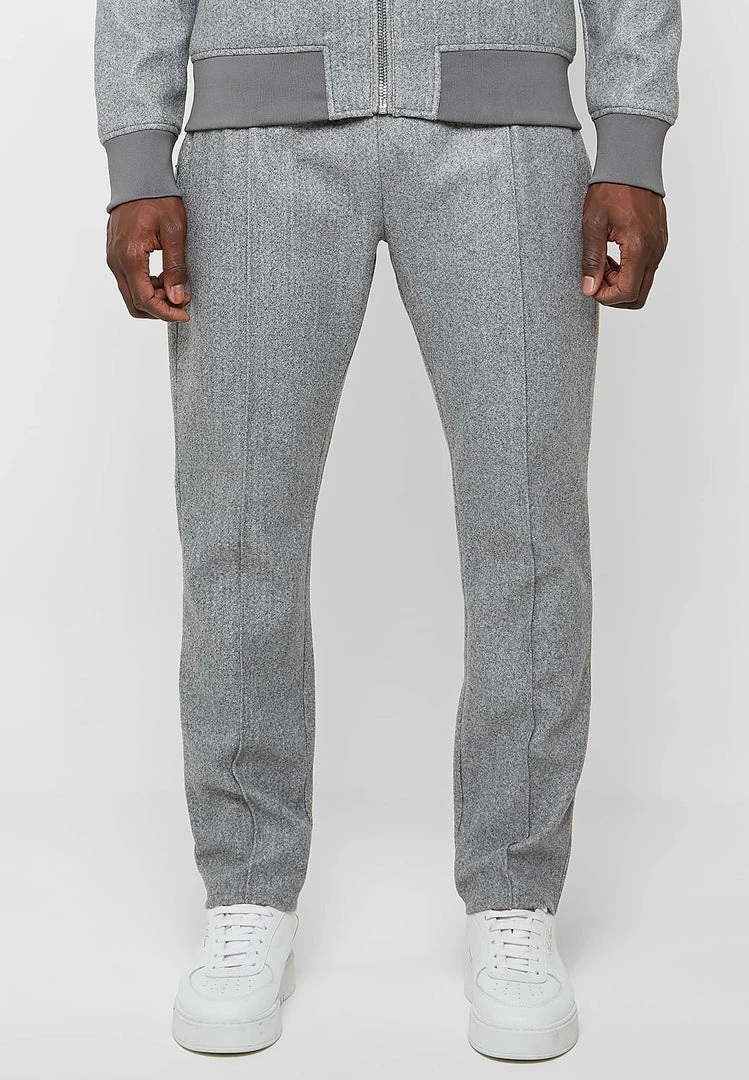 Man Casual Trousers Melange Pintuck Trousers - Grey