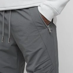 Man Casual Trousers Ruched Cargo Pants - Grey