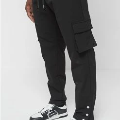 Man Casual Trousers Cargo Pants With Poppers - Black