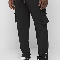 Man Casual Trousers Cargo Pants With Poppers - Black
