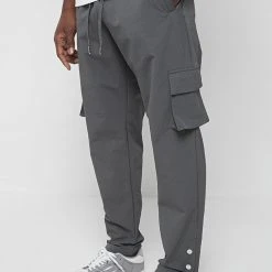 Man Casual Trousers Cargo Pants With Poppers - Grey