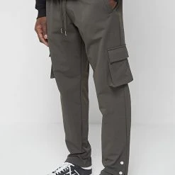 Man Casual Trousers Cargo Pants With Poppers - Dark Green